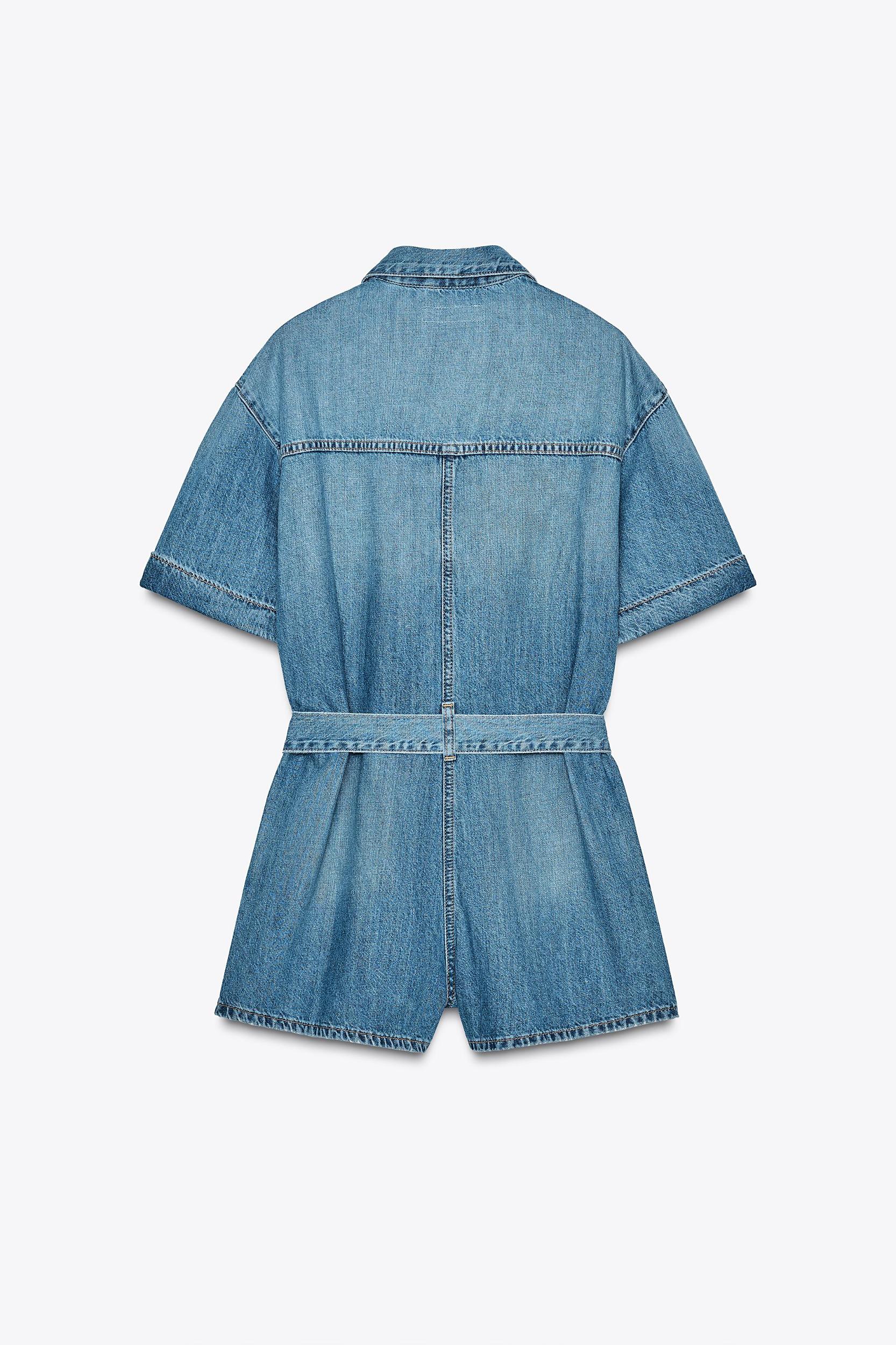 BELTED TRF DENIM SHORTS JUMPSUIT Product Image