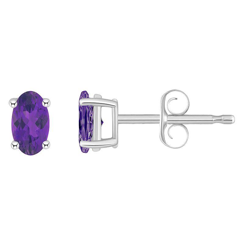Celebration Gems 14k Gold Oval Birthstone Stud Earrings, Women's, Purple Feb Product Image
