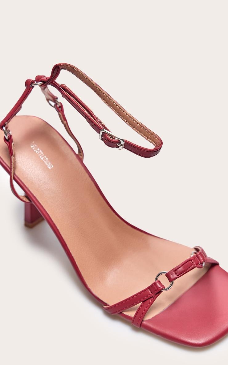 Burgundy PU Square Toe Buckle Detail Barely There Mid Heeled Sandals Product Image