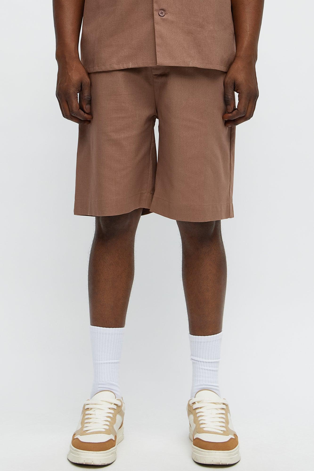 Chai Linen Like Relaxed Shorts - Brown Male Product Image