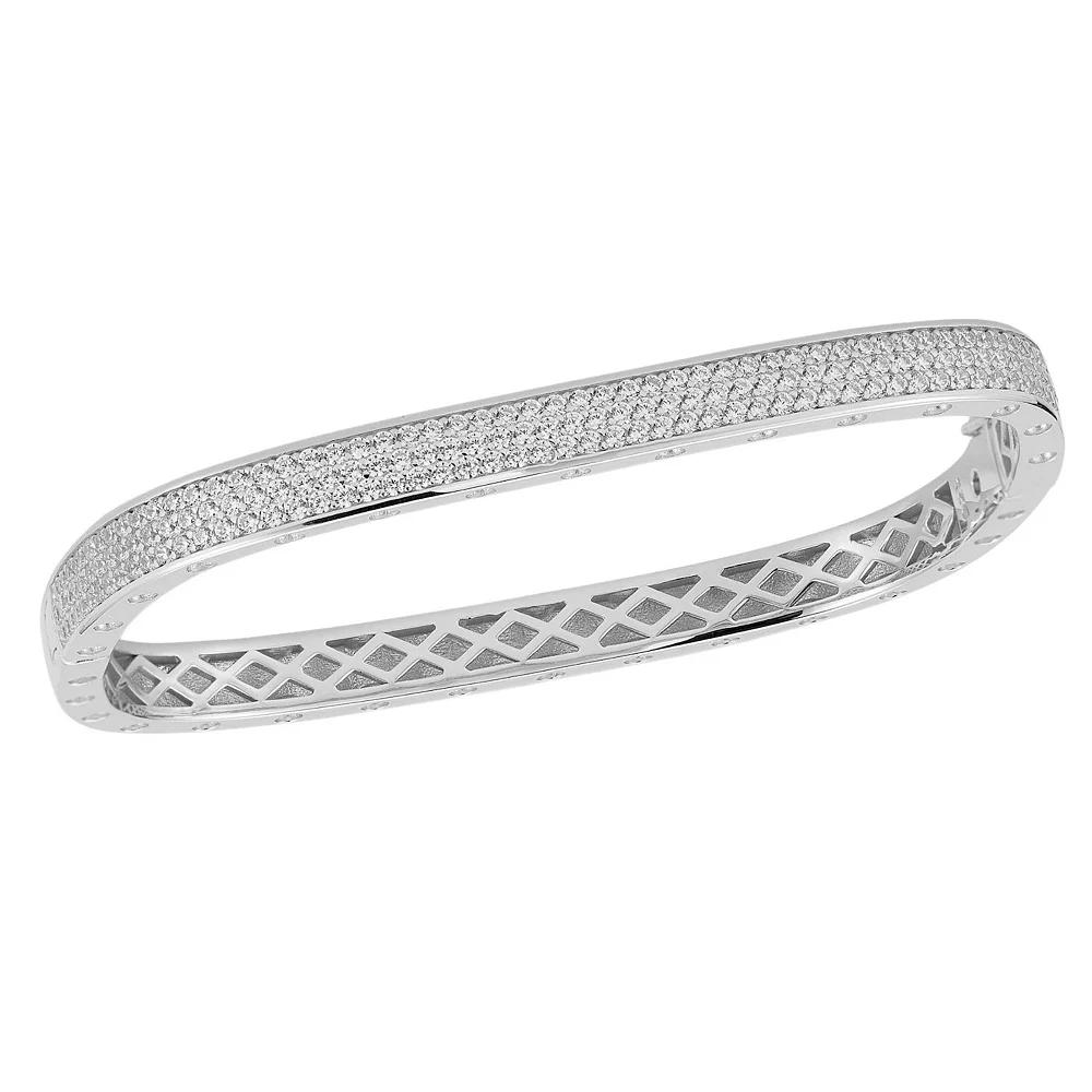 Sunkissed Sterling 14k Gold Over Silver Cubic Zirconia Pave Square Bangle Bracelet, Women's, Size: 8", Silver Tone Product Image