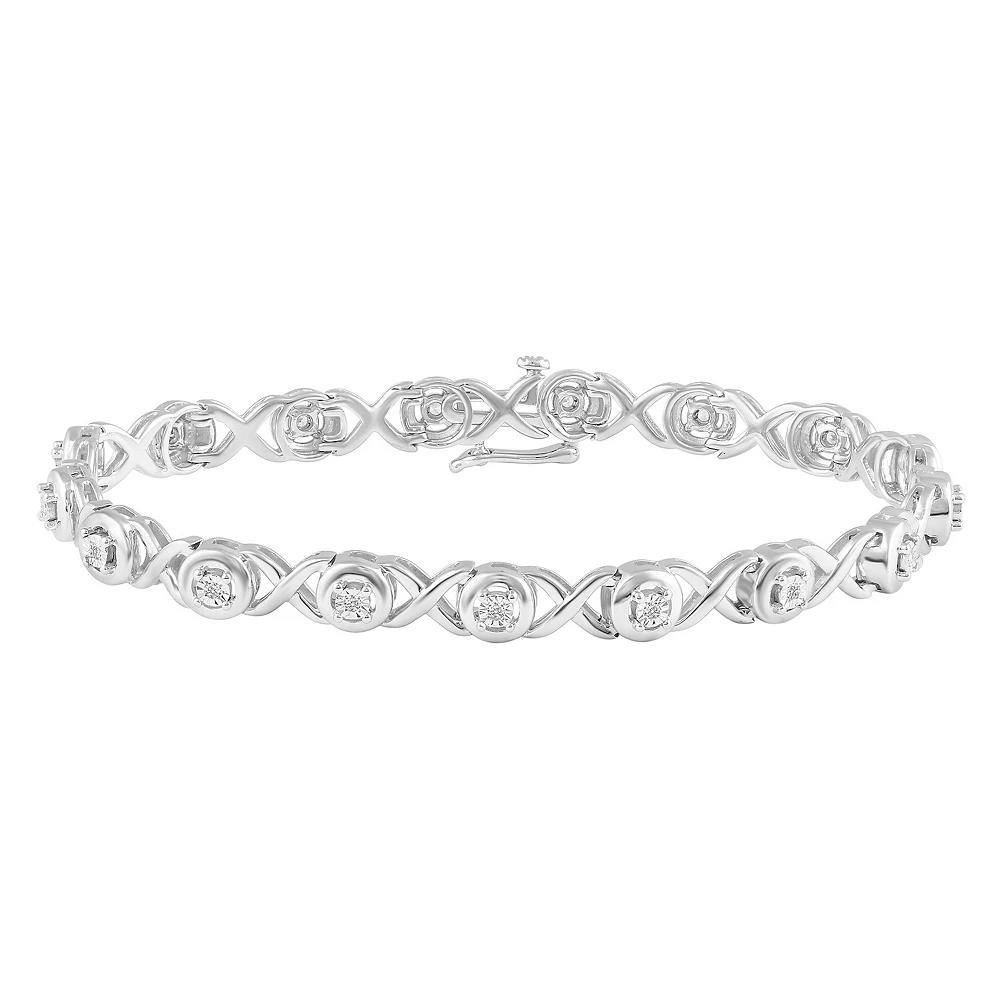 Royal Aura Sterling Silver 1/6 Carat T.W. Diamond "XO" Bracelet Set, Women's, Size: 7" Product Image