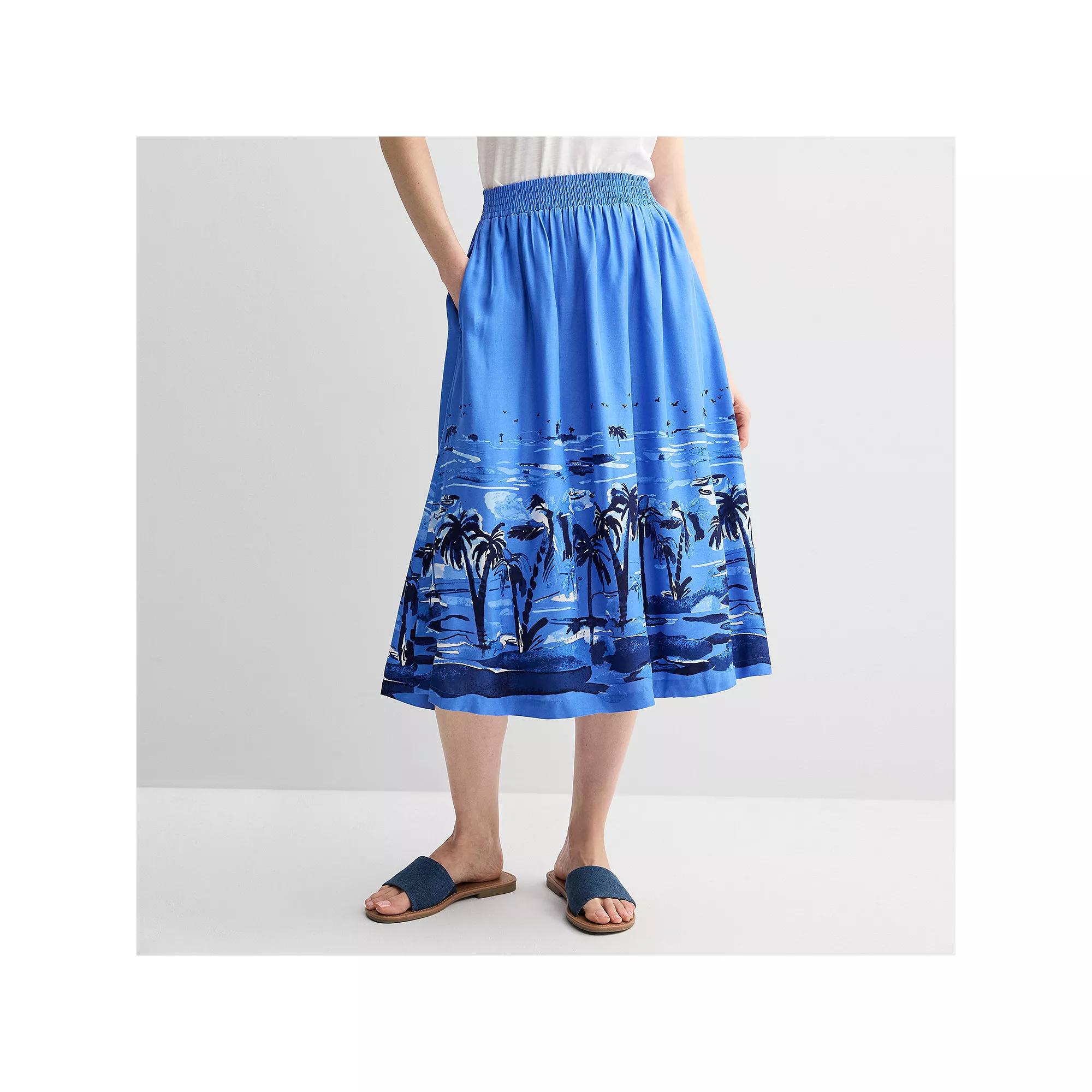 Women's Croft & Barrow® Elastic Waist Midi Skirt, Size: Large, Blue Palm Product Image