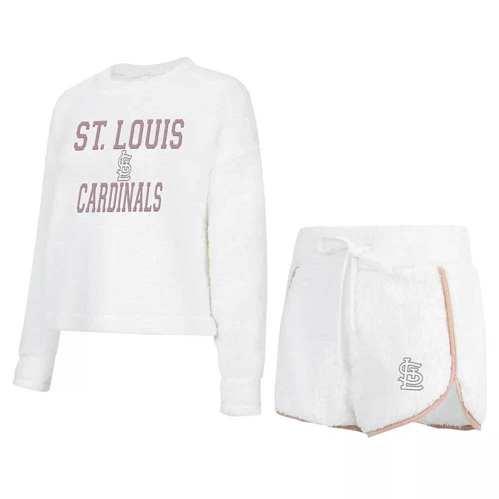 Women's Concepts Sport White St. Louis Cardinals Painter Sherpa Long Sleeve T-Shirt & Short Set,  Product Image
