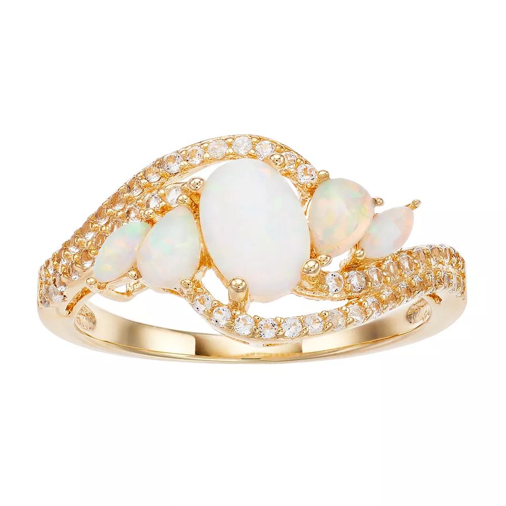 Gemminded Gold Over Silver Lab-Created Opal 3-Stone Bypass Ring, Women's, Size: 8, Gold Tone Product Image