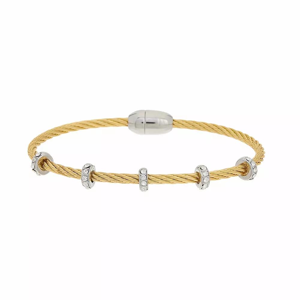 Juvell Two Tone 18k Gold Plated Cubic Zirconia Rope & Bead Bangle Bracelet, Women's, Size: 7", Gold Tone Product Image