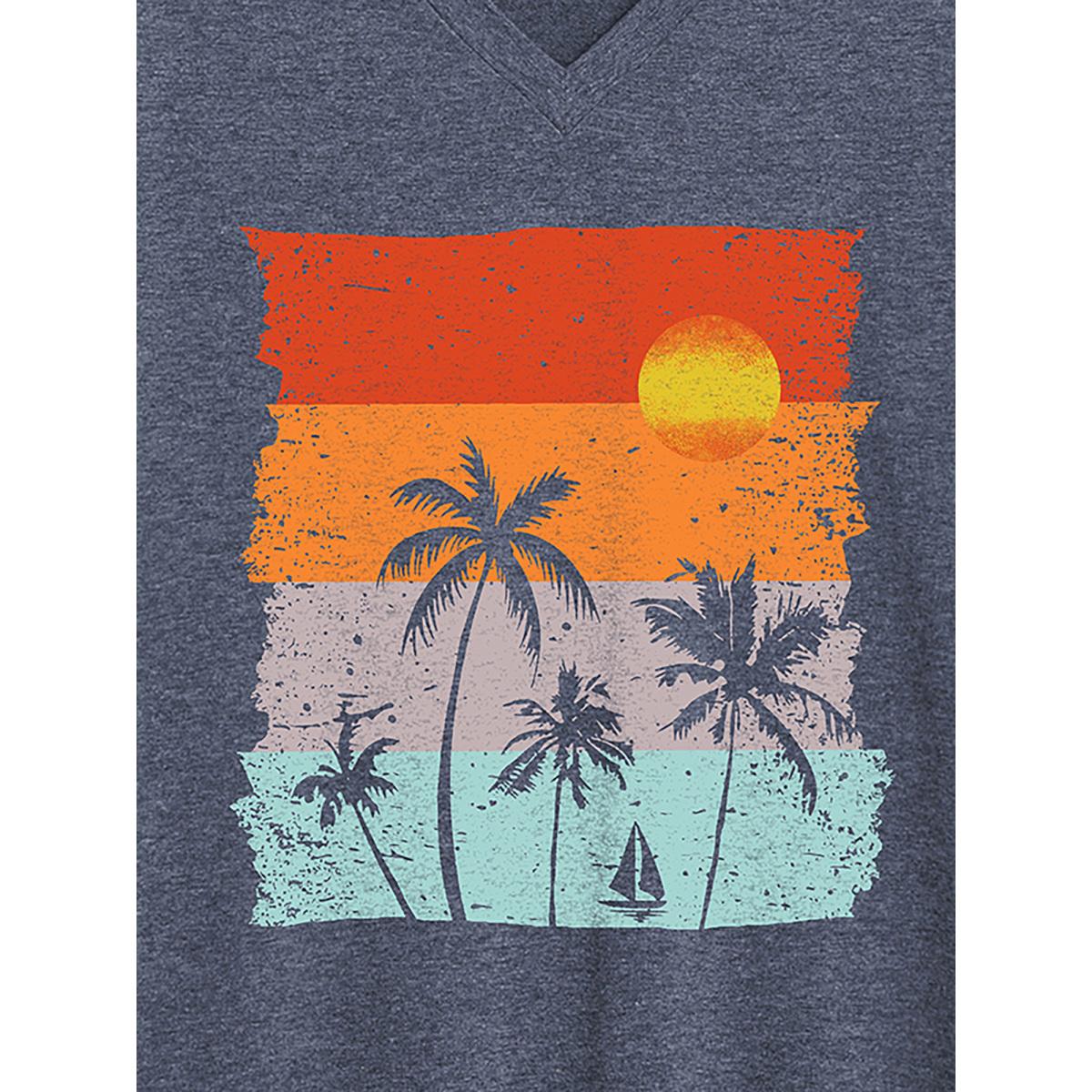 Plus Size Island Vibes V-Neck T-Shirt Indigo Women Non Marine V-neck Everyday-Casual T-shirts BloomChic 10/M Product Image