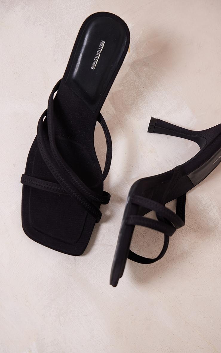 Black Lycra Square Toe Cross Strap Heeled Mules Product Image