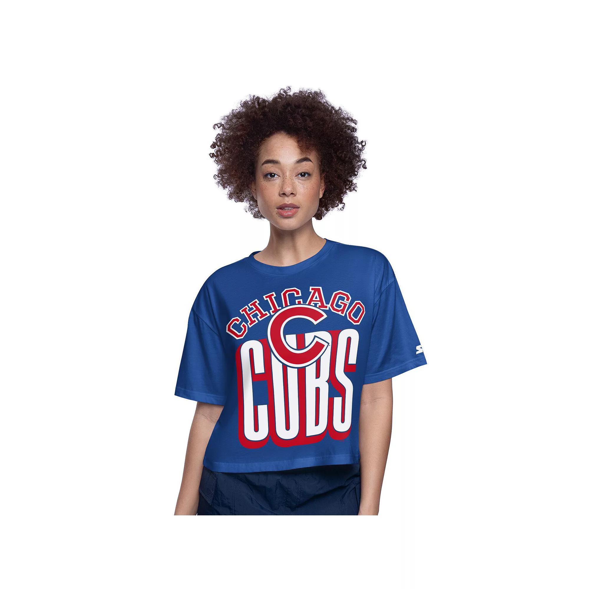 Women's Starter Royal Chicago Cubs Play the Ball Boxy Cropped T-Shirt, Size: Small, Blue Product Image