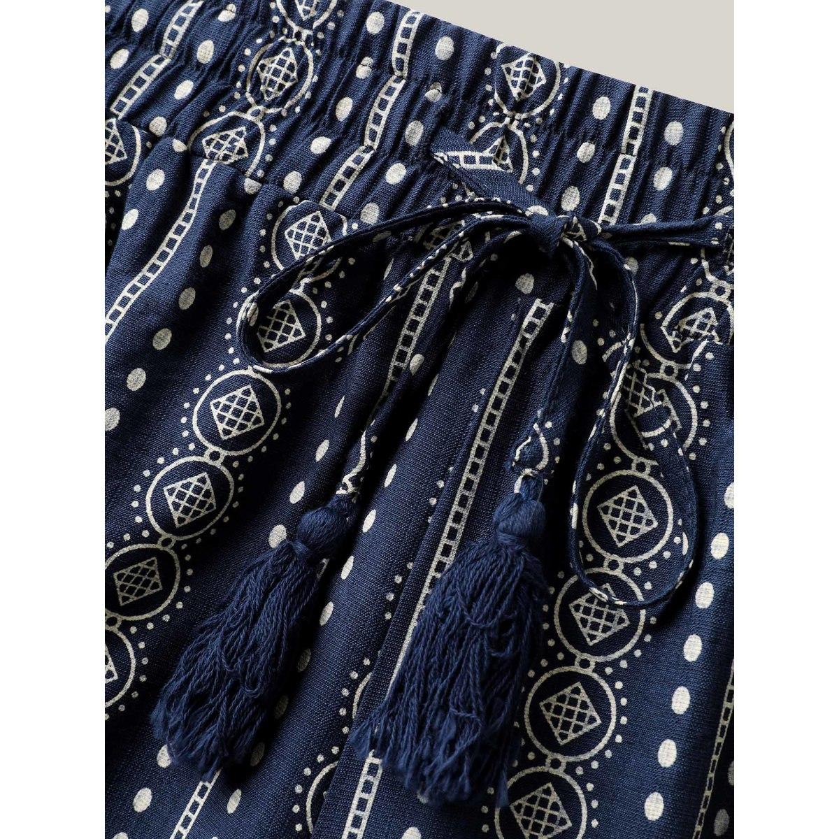 Plus Size Boho Stripe Tassel Wide-Leg Pants Women Indigo Boho Straight Leg Mid Rise Vacation Pants BloomChic 22-24/3X Product Image