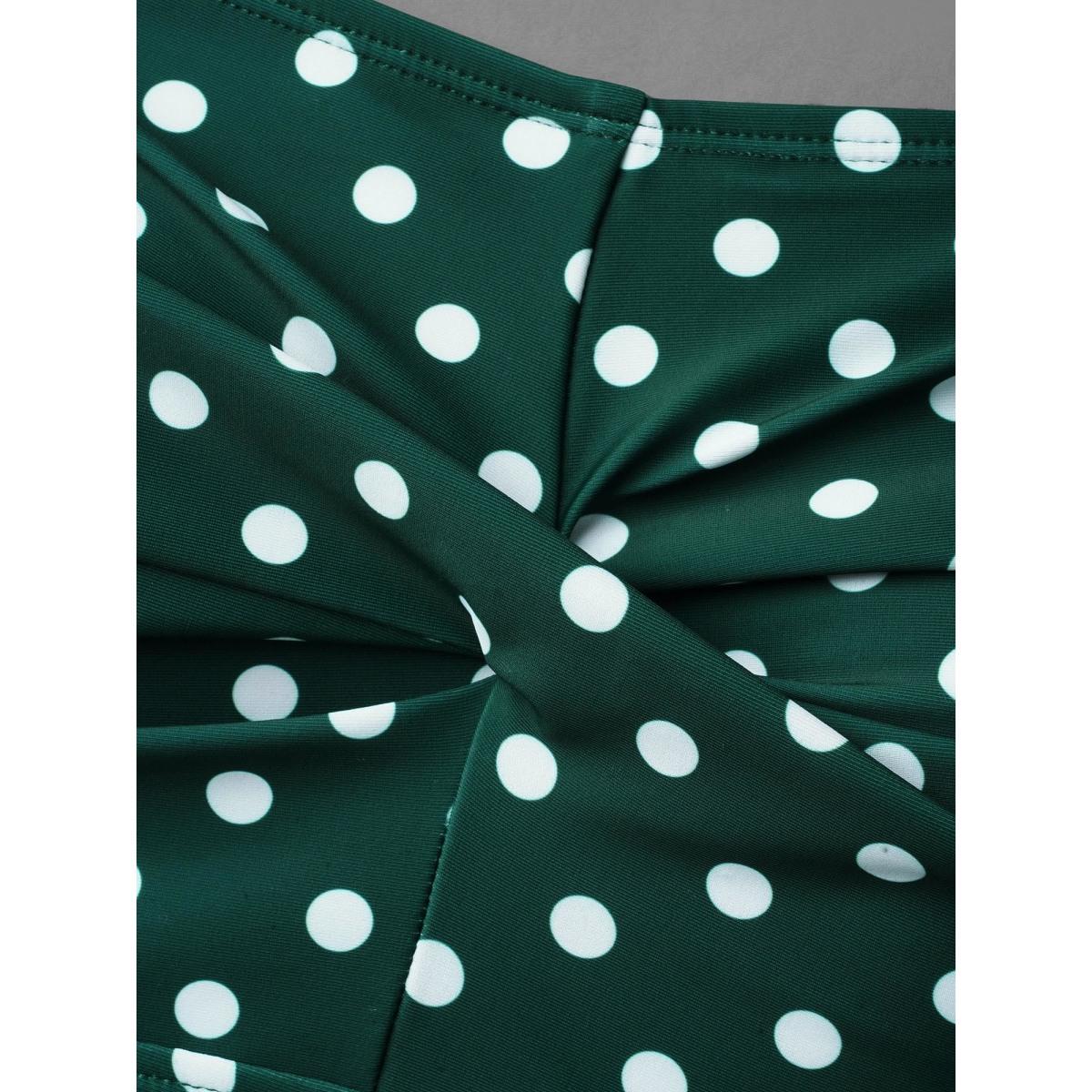 Plus Size Polk Dot Crossback One Piece Swimsuit Women's Swimwear DarkGreen Beach Twist Curve Bathing Suits High stretch One Pieces BloomChic 14-16/1X Product Image