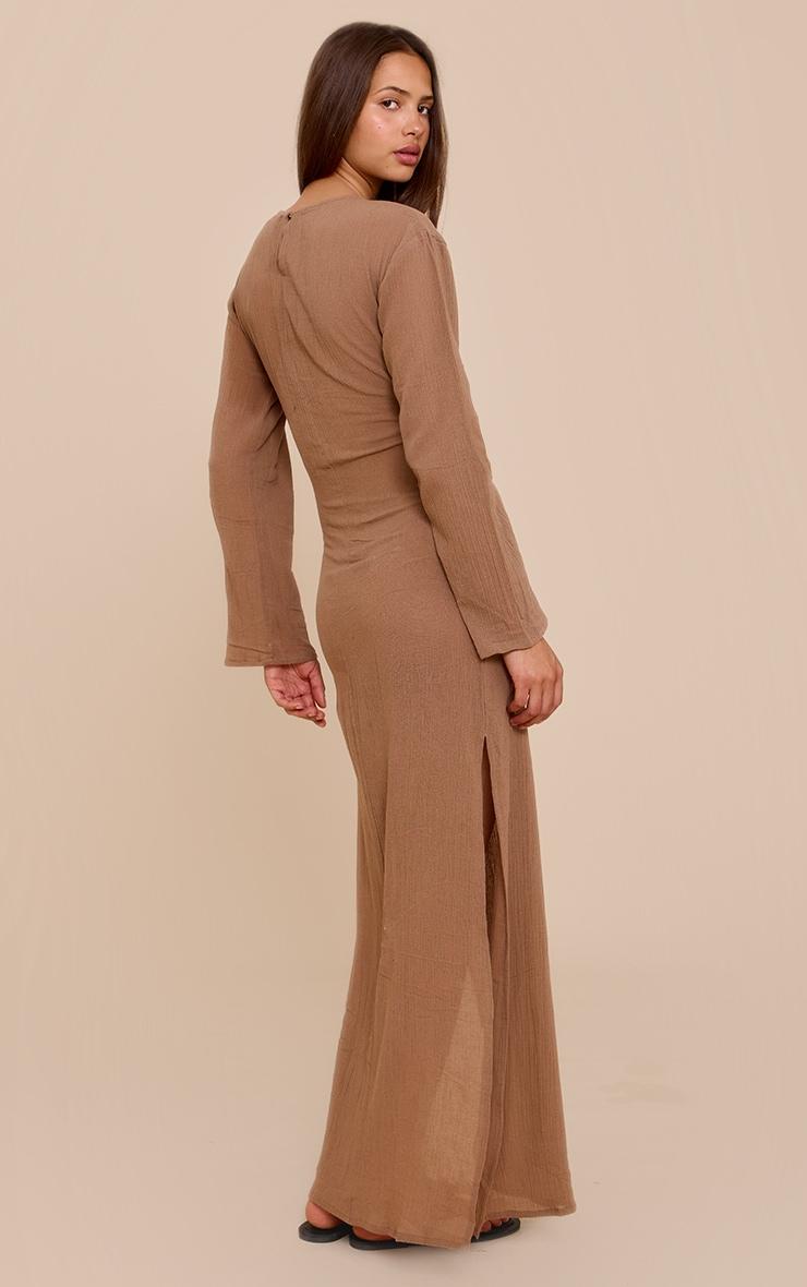 Taupe Textured Long Sleeve Maxi Dress Product Image