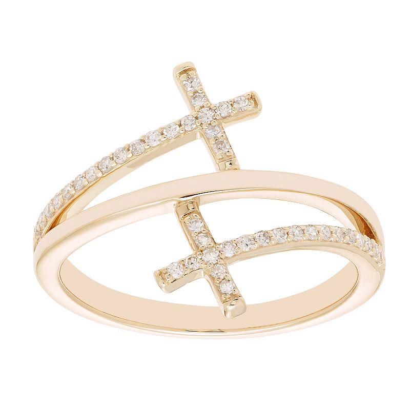 The Regal Collection 10k Gold 1/6 Carat T.W. Diamond Cross Ring, Women's,  Product Image