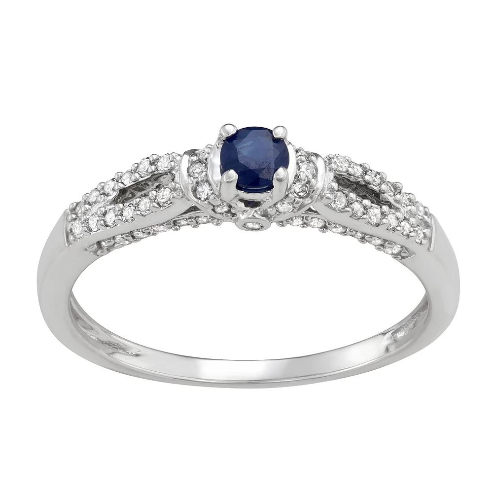 HDI 14k White Gold 1/3 Carat T.W. Diamond & Sapphire Engagement Ring, Women's,  Product Image
