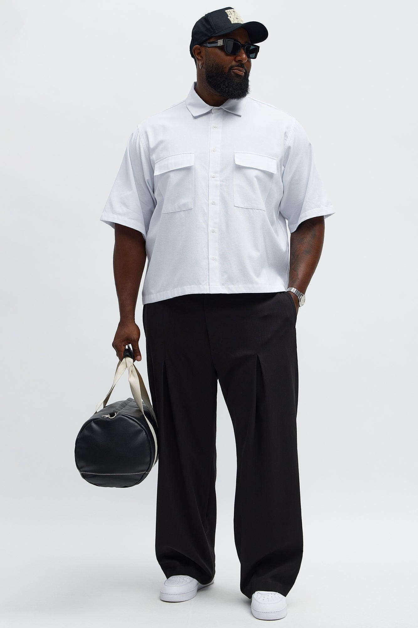 Cropped Double Pocket Button Up Shirt - White Male Product Image