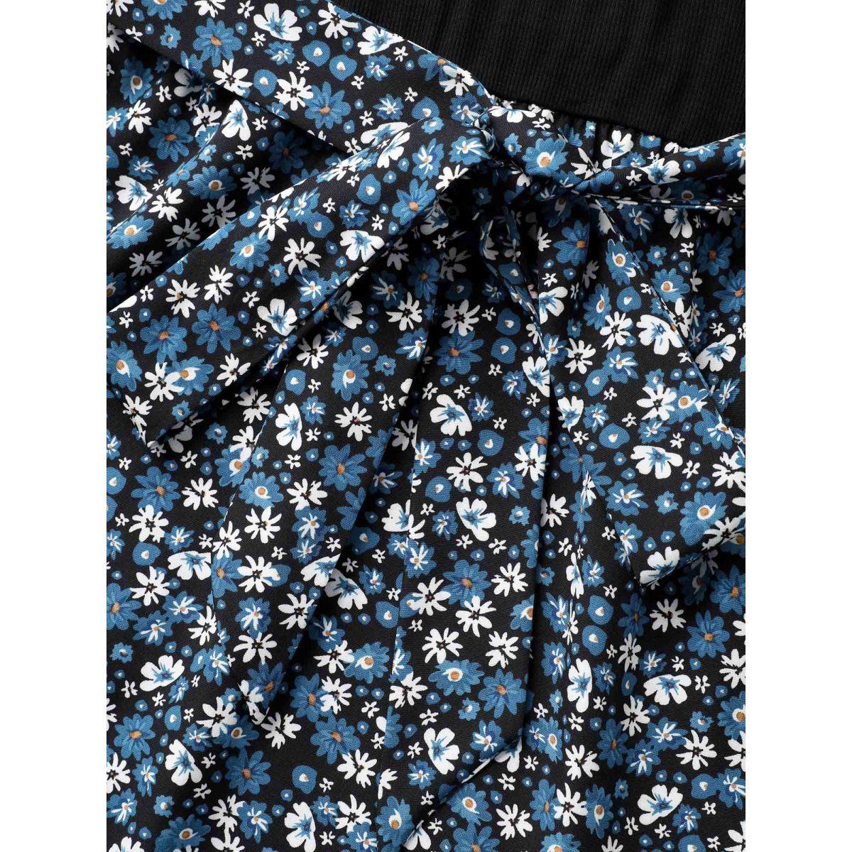 Plus Size Floral Asymmetrical Hem Bow-Tie Midi Dress BlackFlower Women Timeless Texture Round Neck Sleeveless Curvy BloomChic 10/M Product Image