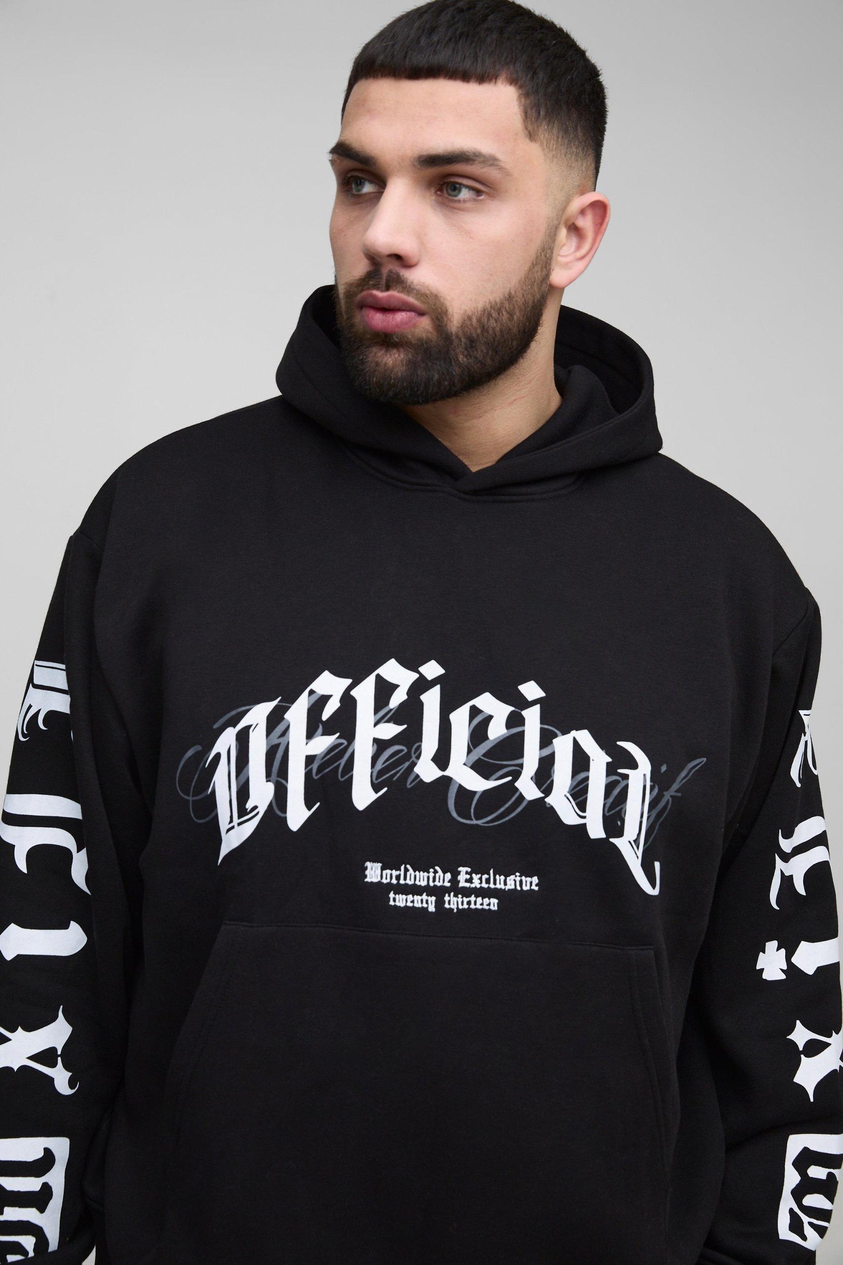 Plus Oversized Boxy Official Embroidery Hooded Relaxed Flare Tracksuit | boohooMAN USA Product Image