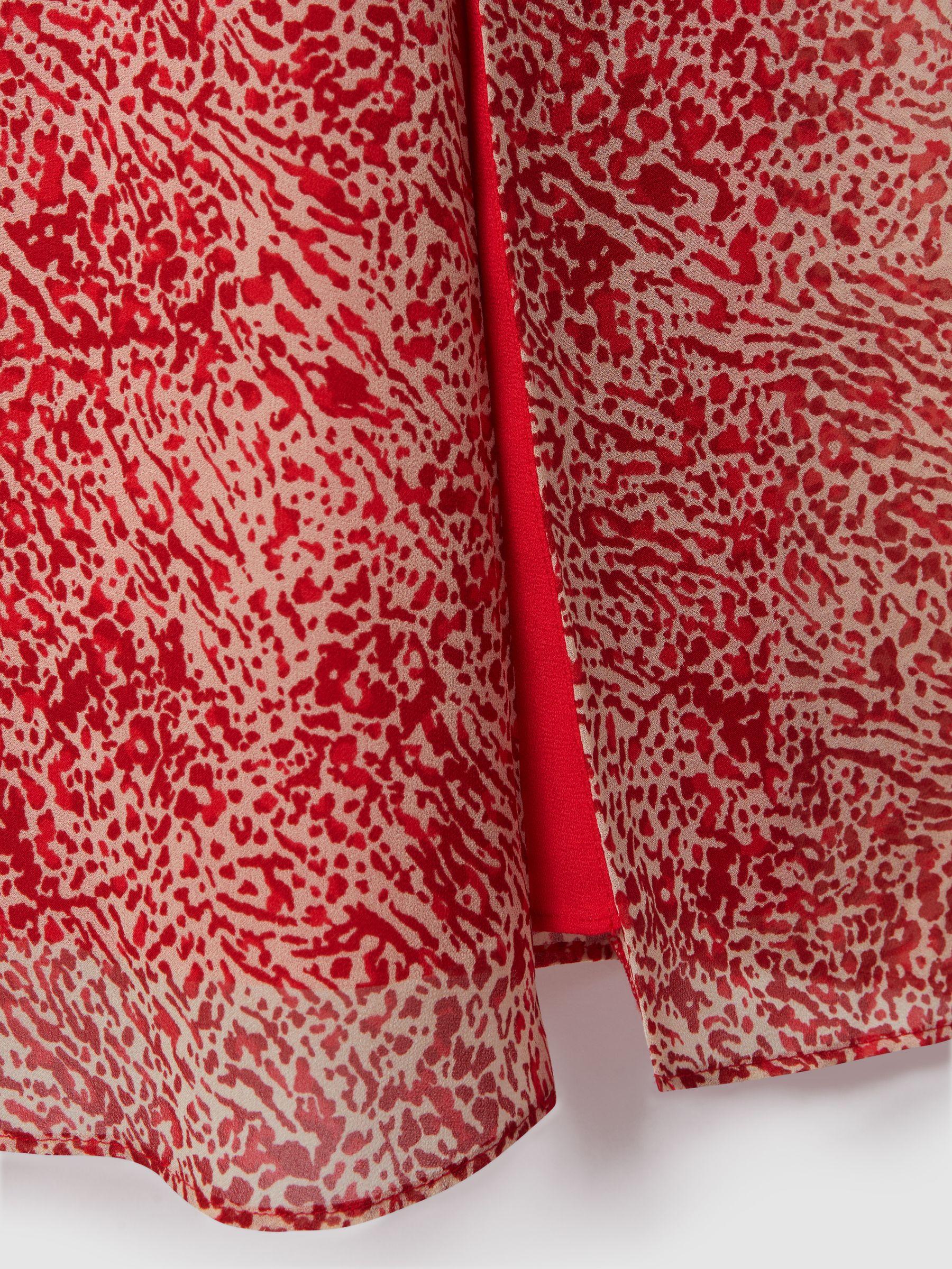 Petite Printed Belted Midi Dress in Red Product Image