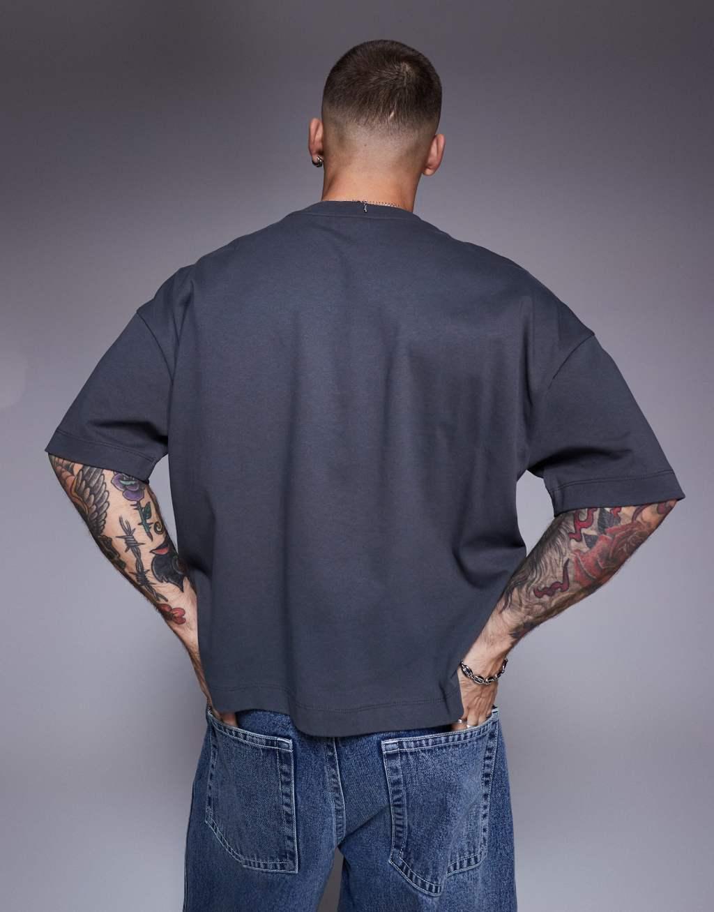 ASOS DESIGN heavyweight oversized boxy drop shoulder t-shirt in charcoal Product Image