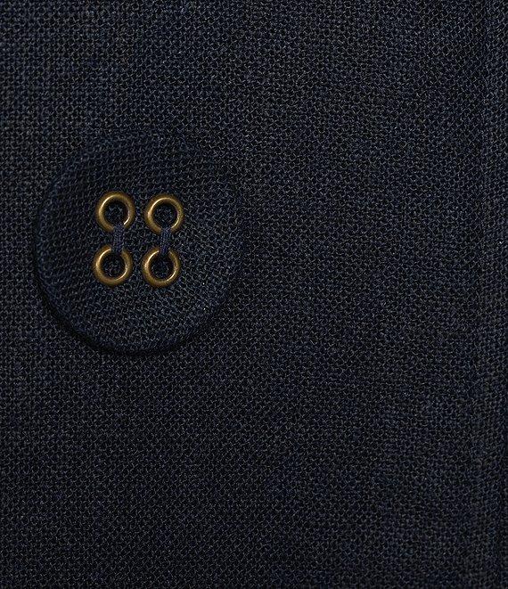 Multiples Linen-Blend Stand Collar 3/4 Flounce Sleeve Open Front Jacket Product Image