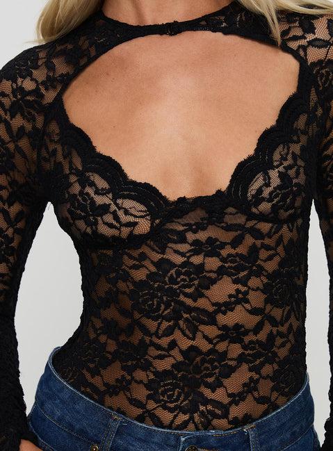 Giallo Long Sleeve Bodysuit Black Product Image