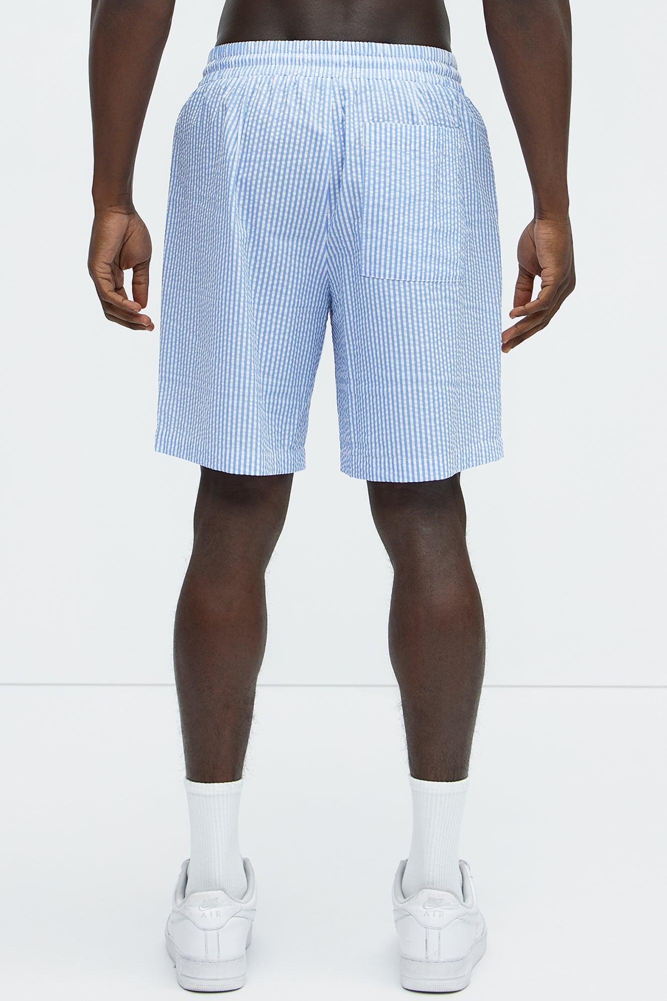 Seersucker Relaxed Shorts - Blue/combo Product Image