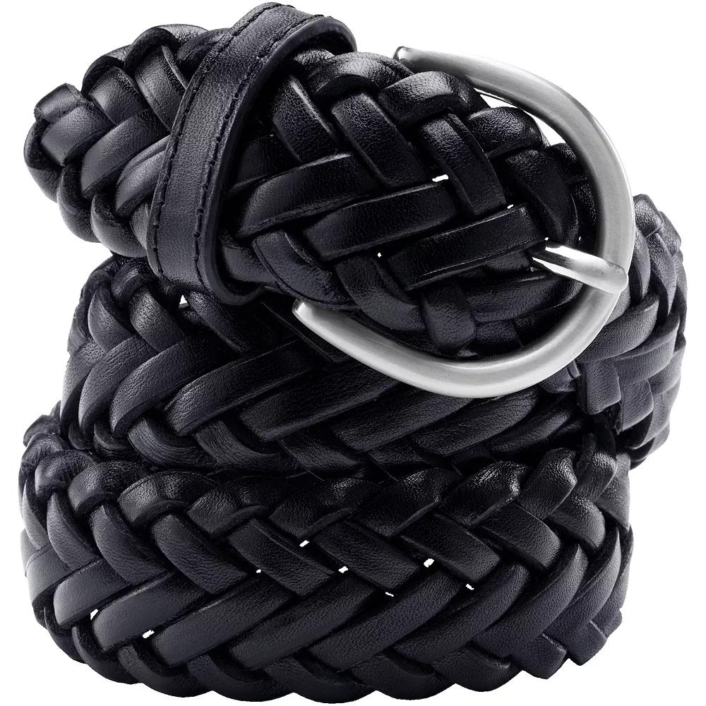 Women's Lands' End Leather Braided Belt, Size: Medium, Black Product Image