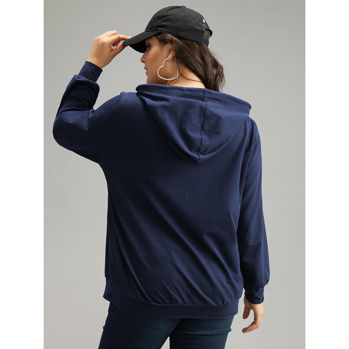 Plus Size Rainbow Print Hooded Pocket Drawstring Sweatshirt Women DarkBlue Casual Elastic cuffs Dailywear Sweatshirts BloomChic 10/M Product Image