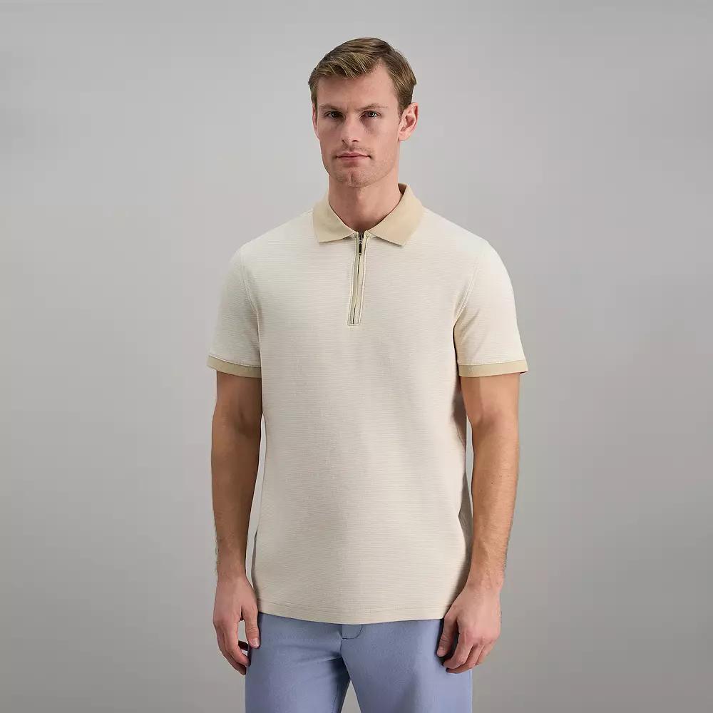 Men's Haggar® Short Sleeve Rib Knit Quarter Zip Polo,  Product Image