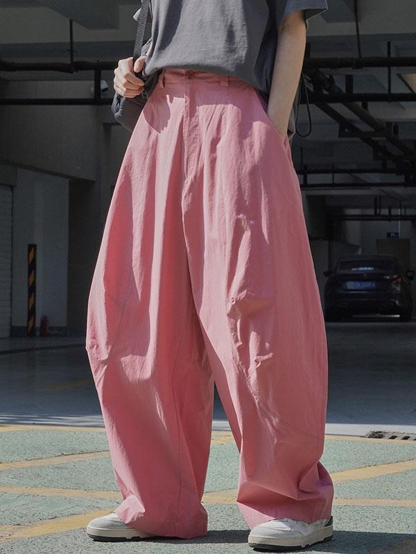 Loose Wide Leg Solid Color Split-Joint Casual Pants Bottoms Trousers Product Image