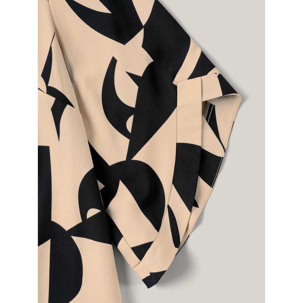 Plus Size Multicolor Geometric Pattern Tab Sleeve Flowy Blouse Women At the Office Elbow-length sleeve Round Neck Work Blouses BloomChic 14-16/1X Product Image