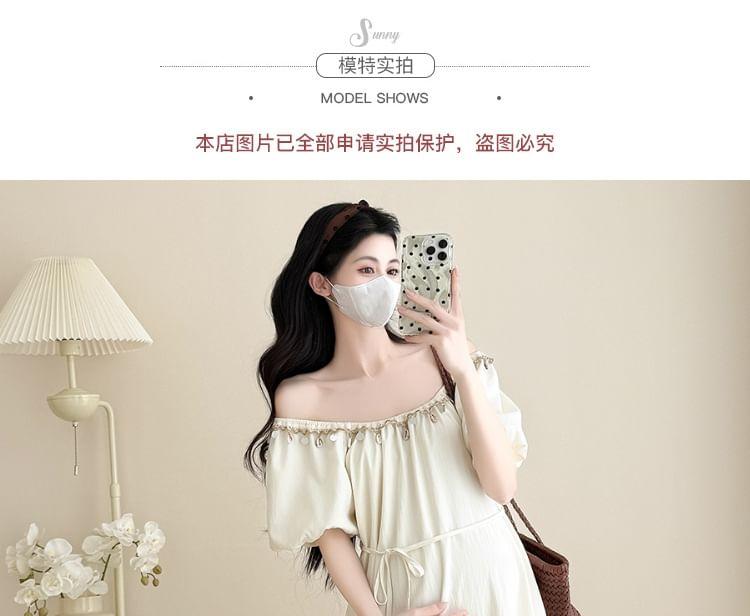 Maternity Short Sleeve Round Neck Shell Detail Maxi A-Line Dress Product Image