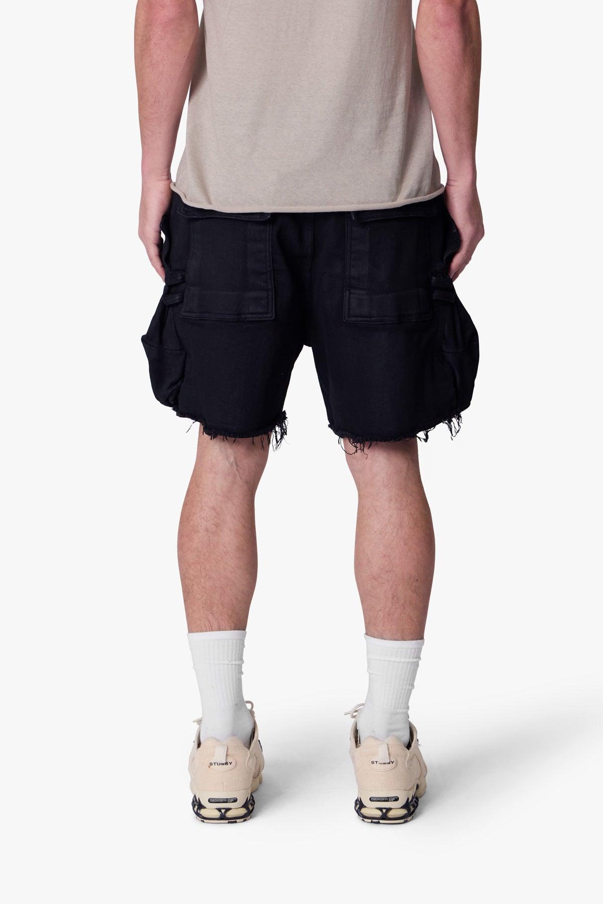 Roughed Pocket Cargo Shorts - Black Product Image