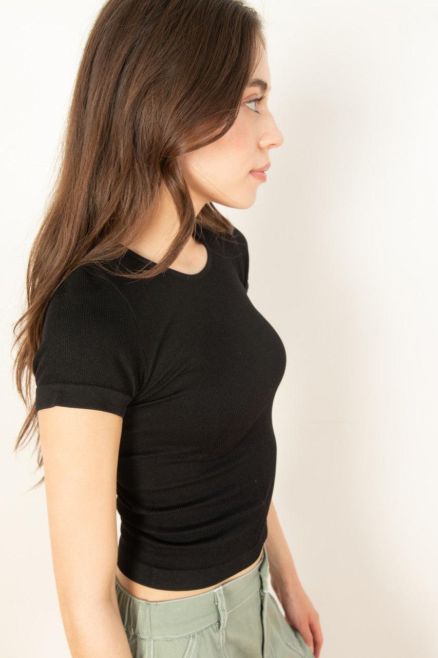 Black Seamless Crew Neck Shirt Product Image