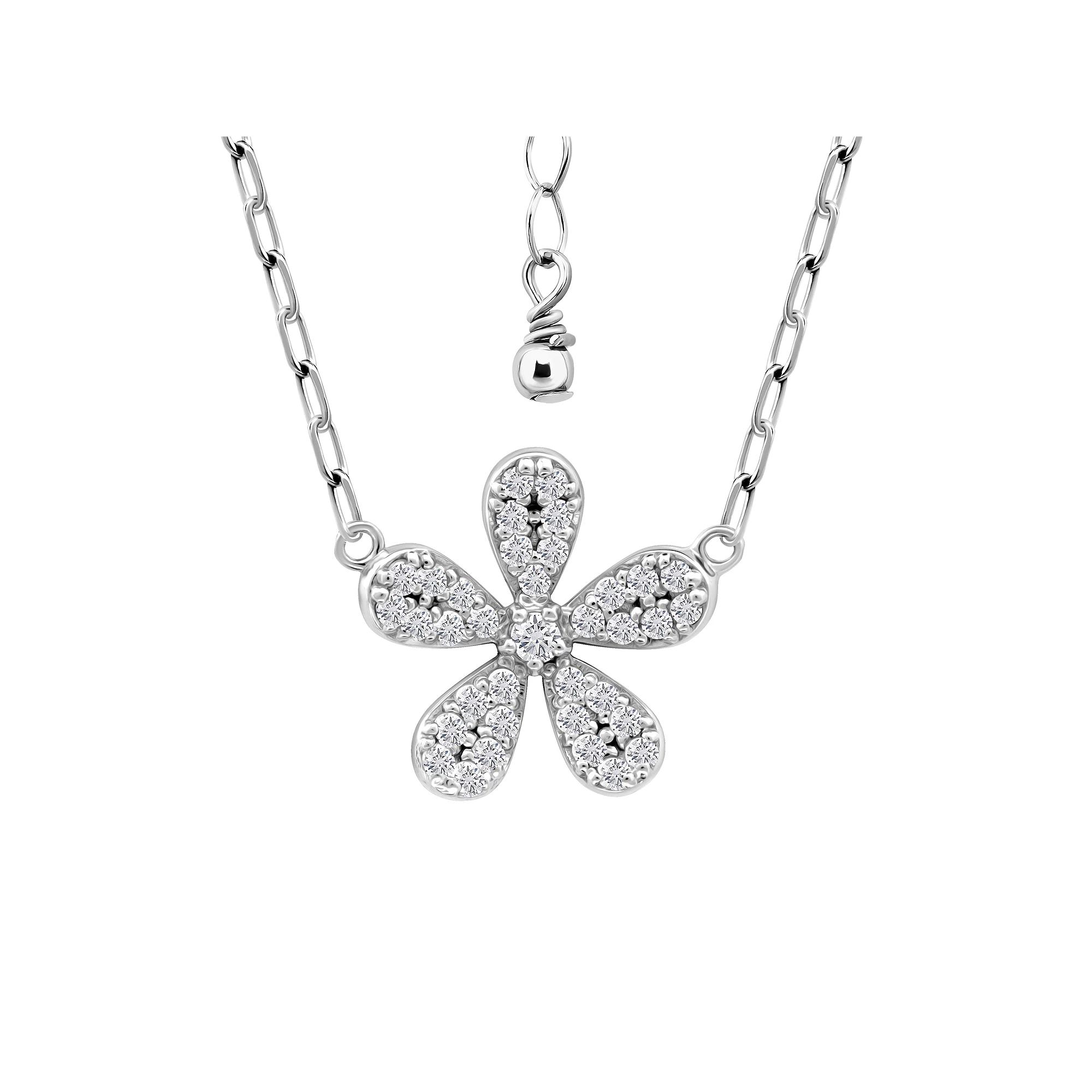 Aleure Precioso Pave Cubic Zirconia Flower Pendant Necklace, Women's, Size: 16-18" ADJ, Sterling Product Image