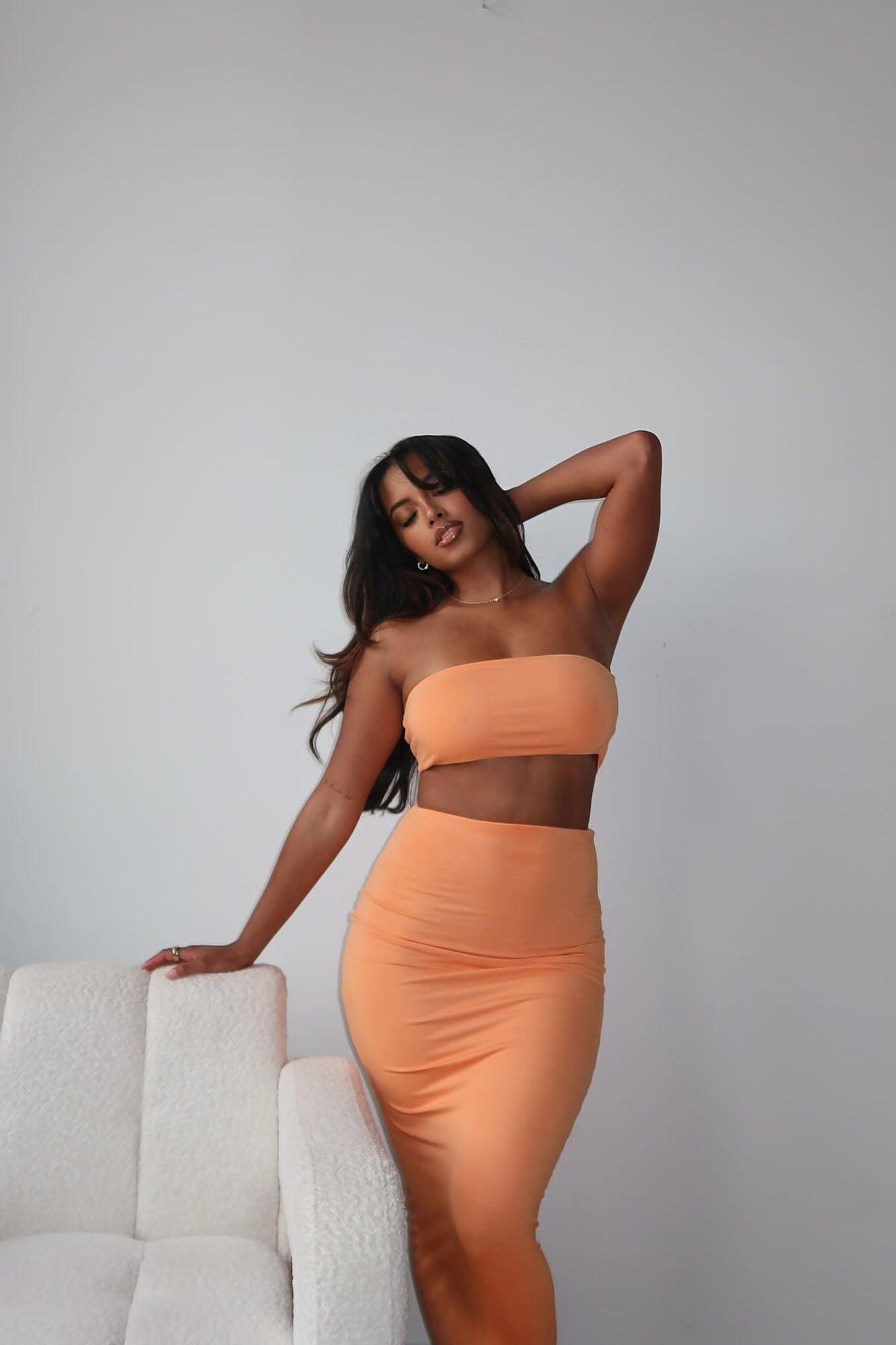 Another Time Double Lined Skirt Set - Orange Product Image
