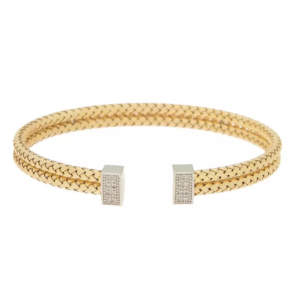 Meshmerise 1/8 Carat T.W. Diamond Double Band Cuff Bracelet, Women's, Size: 7", Gold Tone Product Image