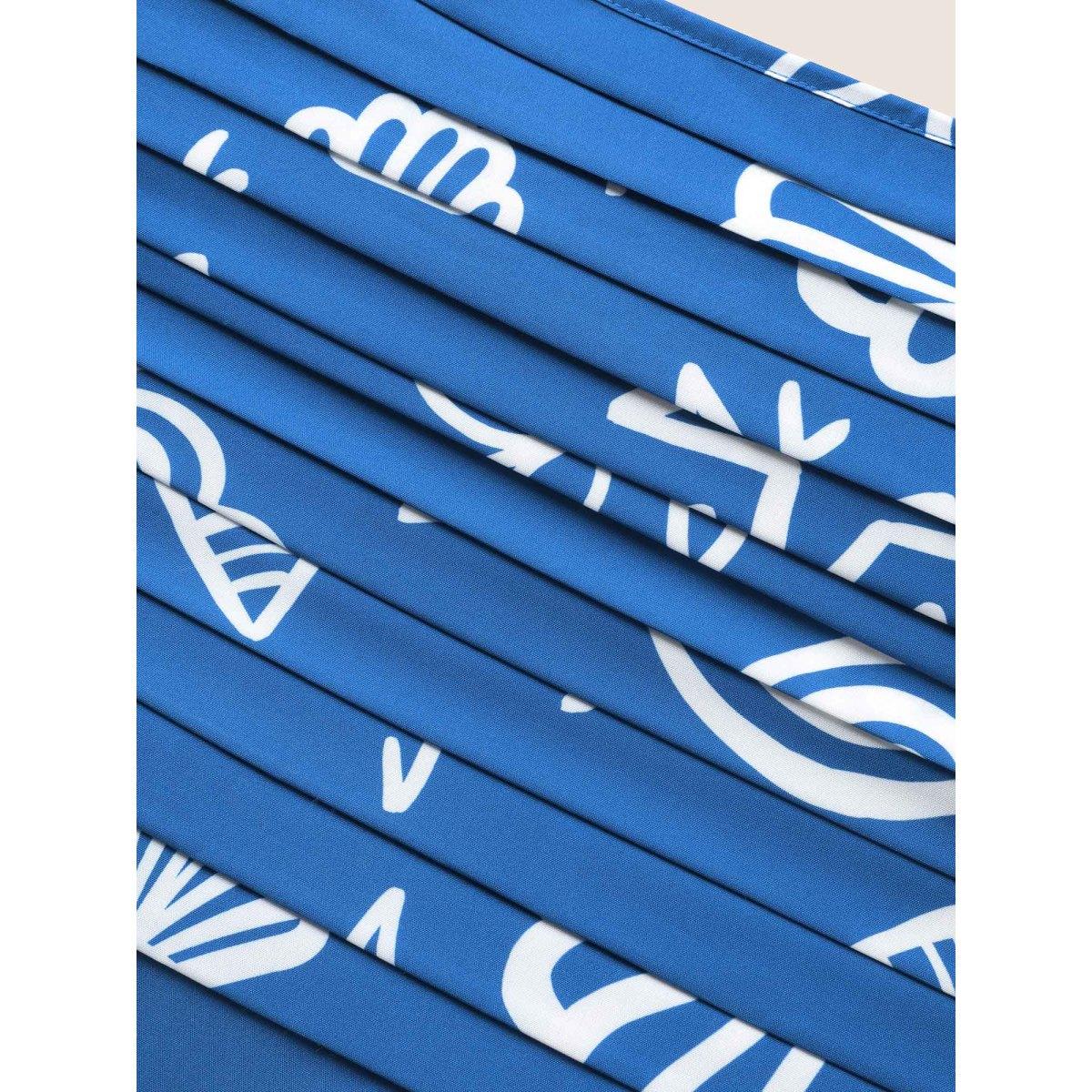 Plus Size Marine Elements Pleated Slit Hem Dress Mediumblue Women Resort Pleated Square Neck Sleeveless Curvy BloomChic 18-20/2X Product Image