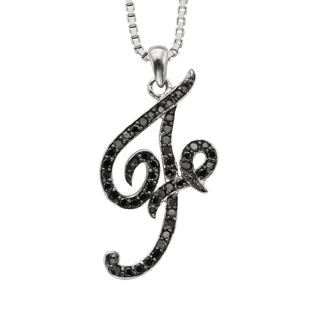 Jewelexcess Sterling Silver 1/4-ct. T.W. Black Diamond Initial Pendant, Women's,  Product Image