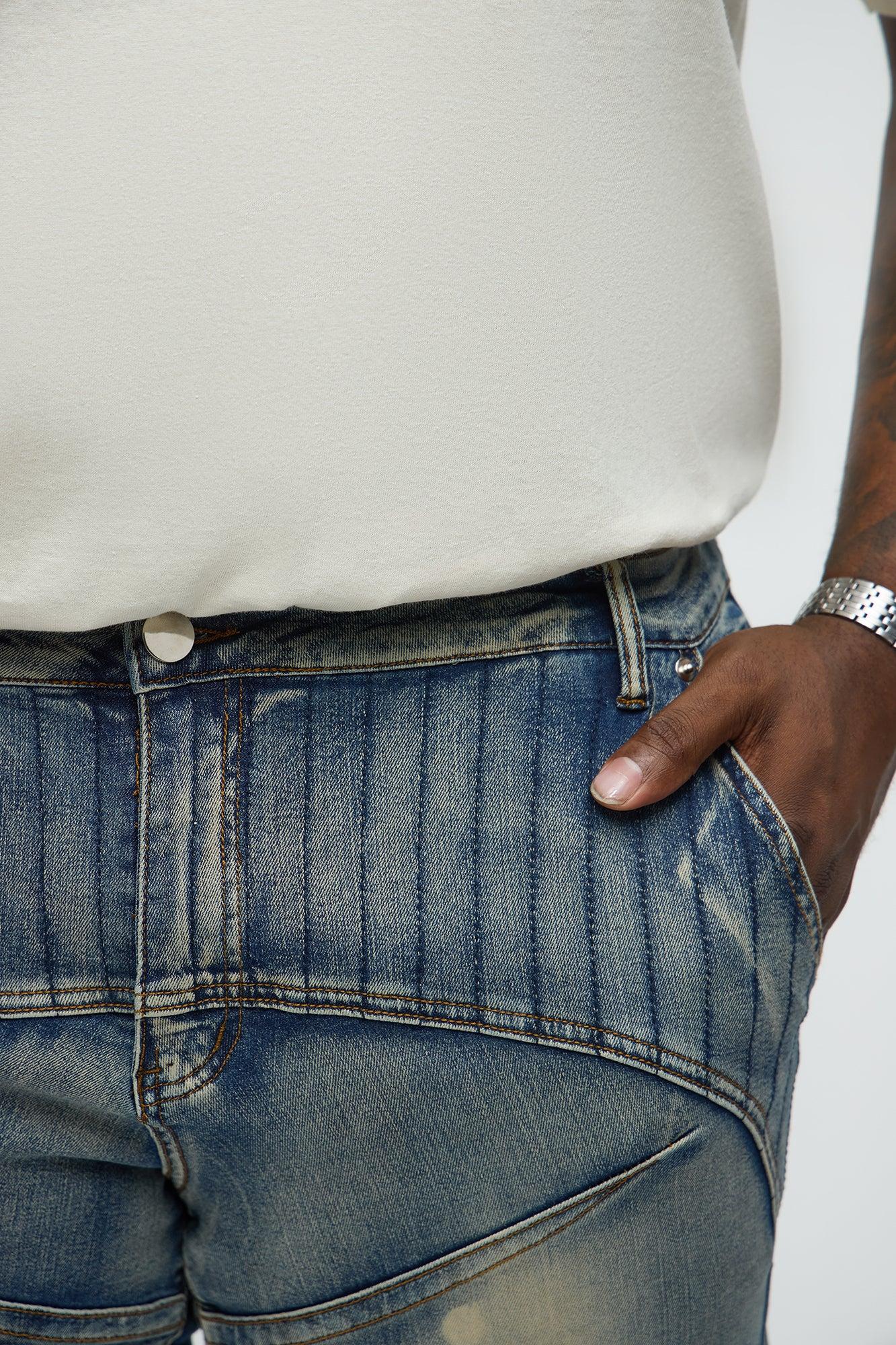 Skinny Ramped Up Panel Bleach Spot Jeans - Dark Wash Product Image