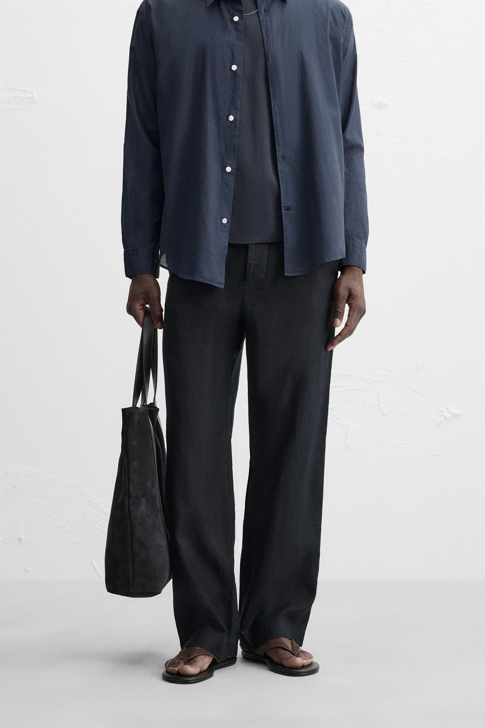 STRAIGHT FIT 100% LINEN PANTS Product Image