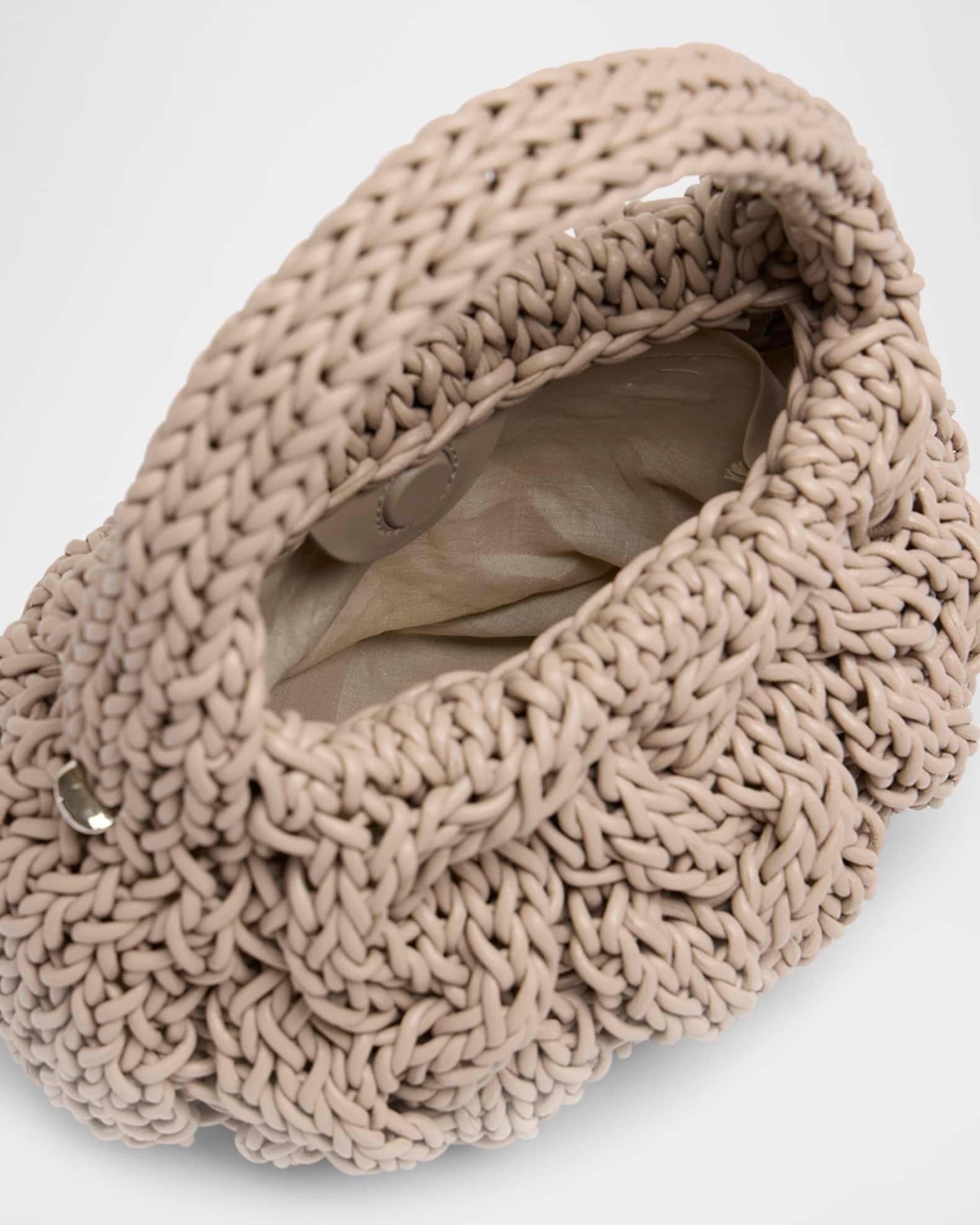 Small Cable Knit Leather Top-Handle Bag Product Image