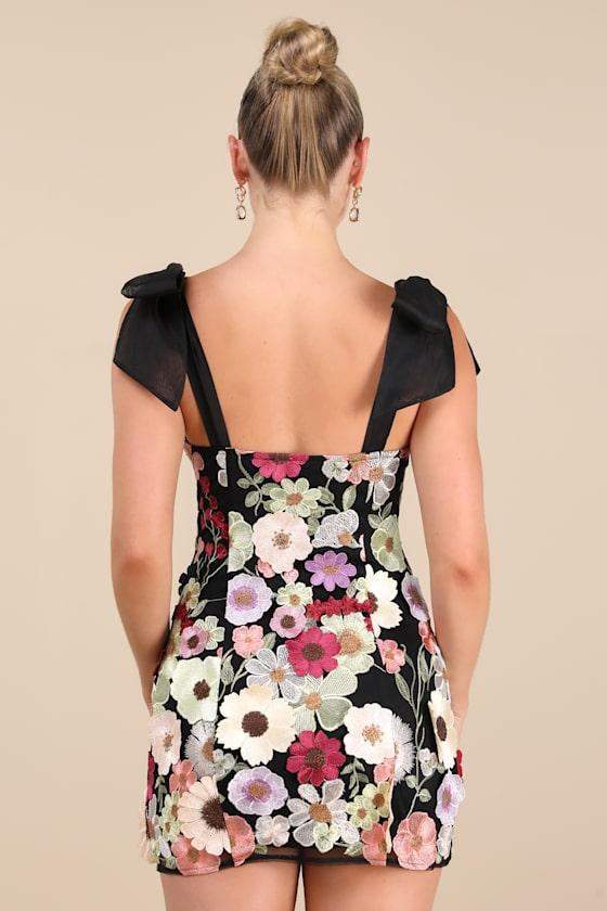 Emphatically Adorable Black Floral Tie-Strap Mini Dress Product Image