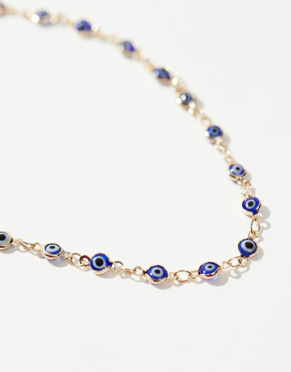 ASOS DESIGN Curve short necklace with eye chain in gold tone Product Image