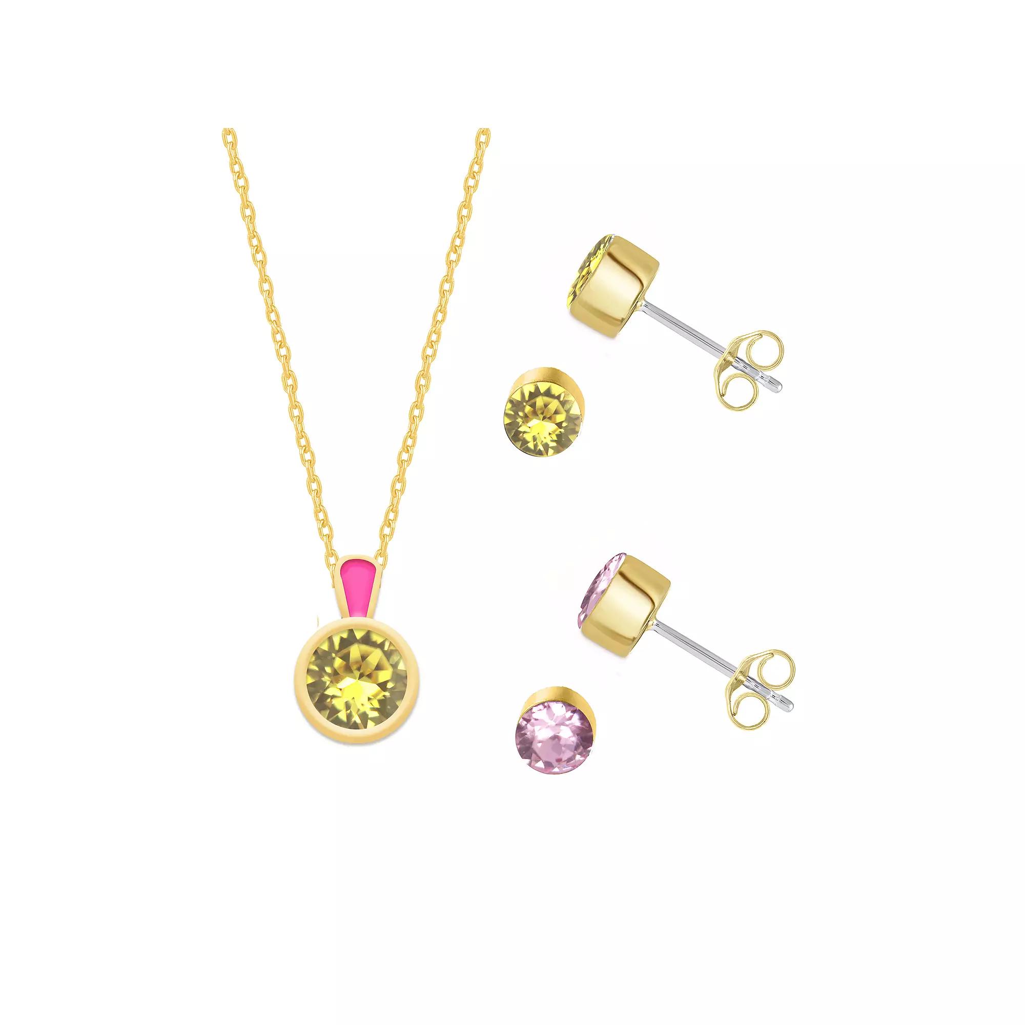 Royal Aura Pink Enamel & Stud Earring Duo Set, Women's, Size: 17", Gold Tone Team Product Image