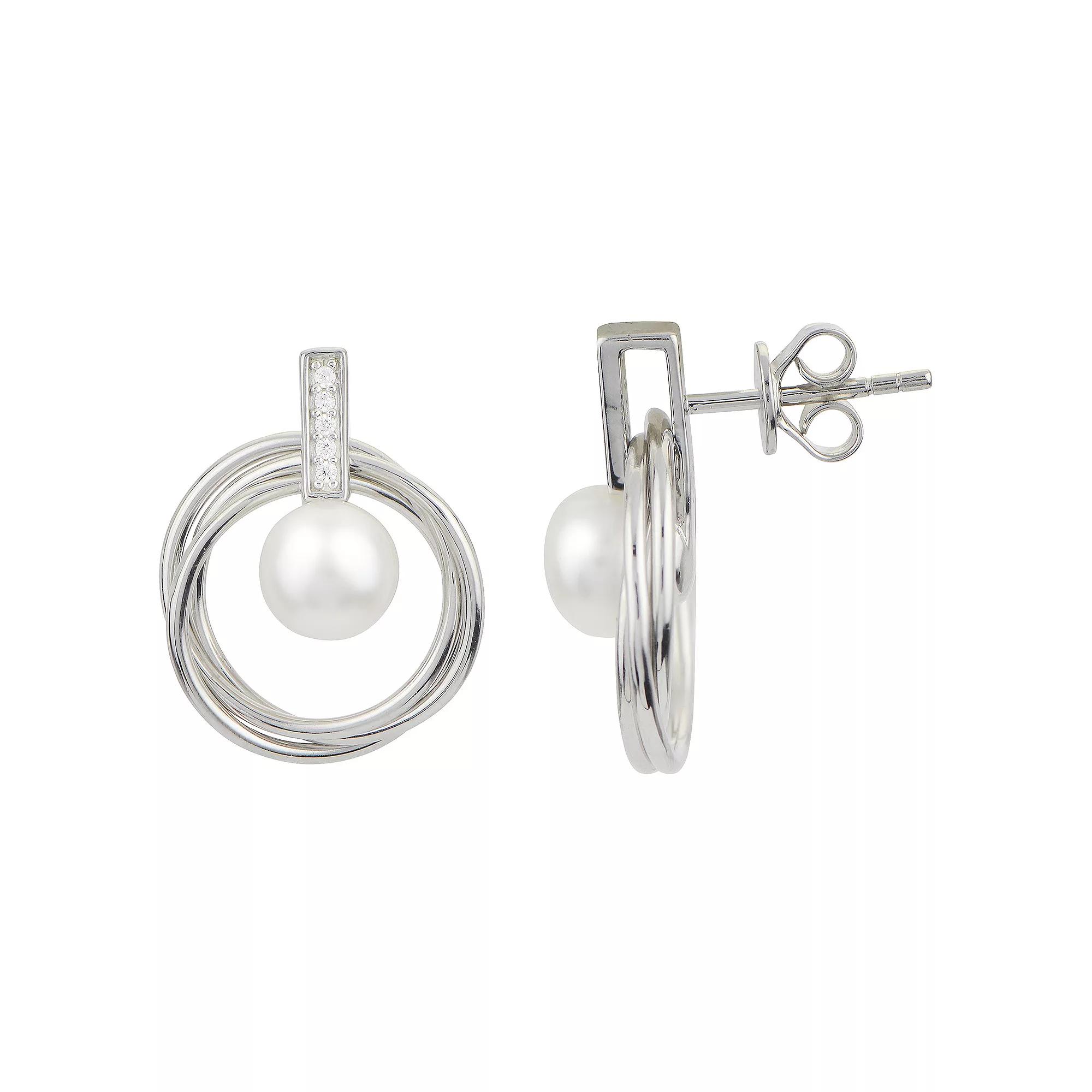 PearLustre by Imperial Sterling Silver Freshwater Cultured Pearl & White Topaz Doorknocker Drop Earrings, Womens Product Image