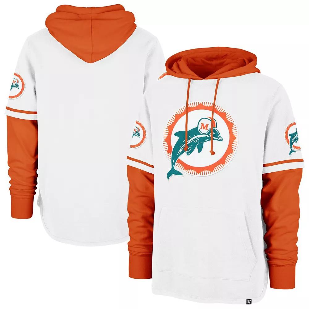 Men's '47  White Miami Dolphins Throwback Shortstop Pullover Hoodie, Size: 2XL Product Image