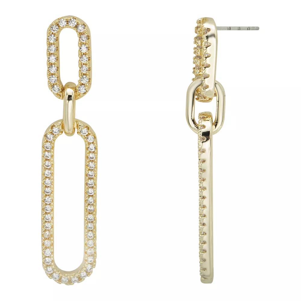 City Luxe Cubic Zirconia Oval Drop Earrings, Women's, Gold Tone Clear Product Image