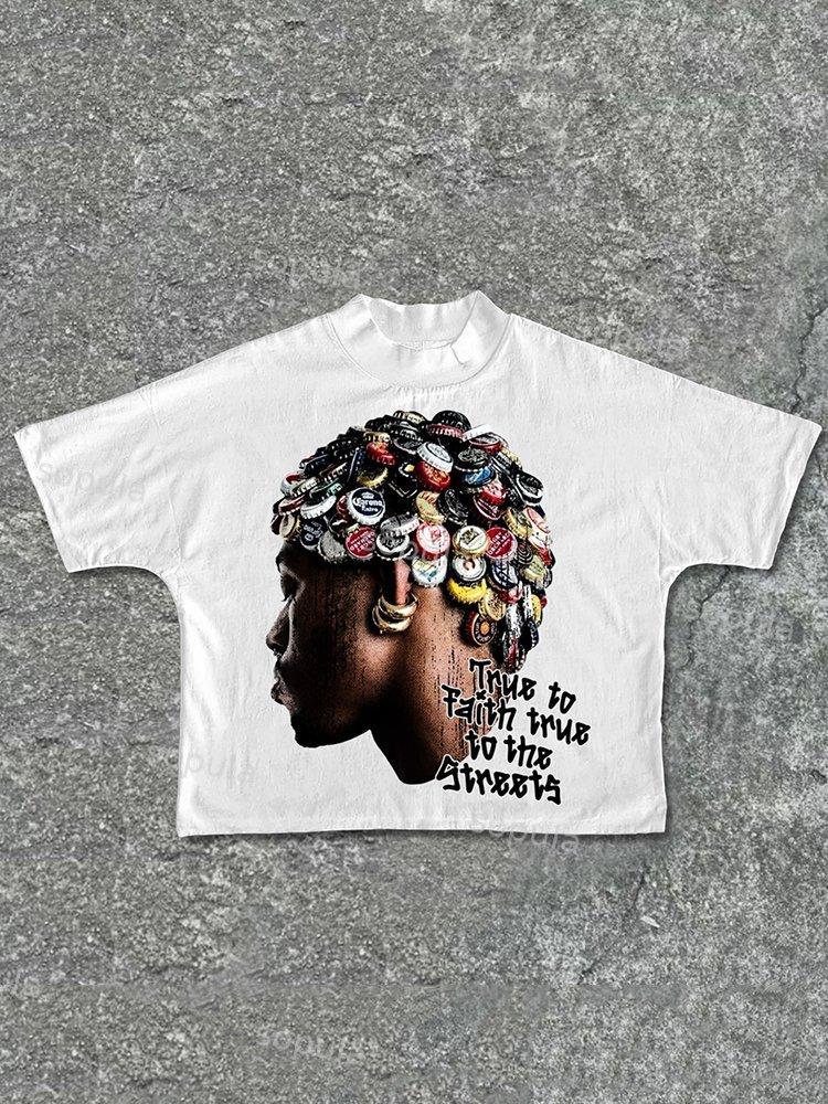Sopula Street Retro Head Graphic Cotton Cropped T-Shirts Product Image