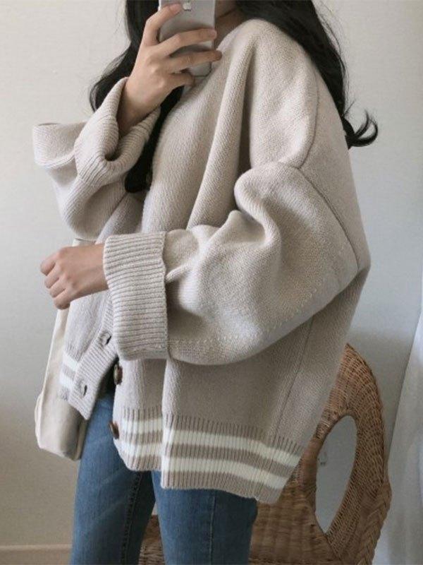 Button Down Striped Knit Cardigan Product Image
